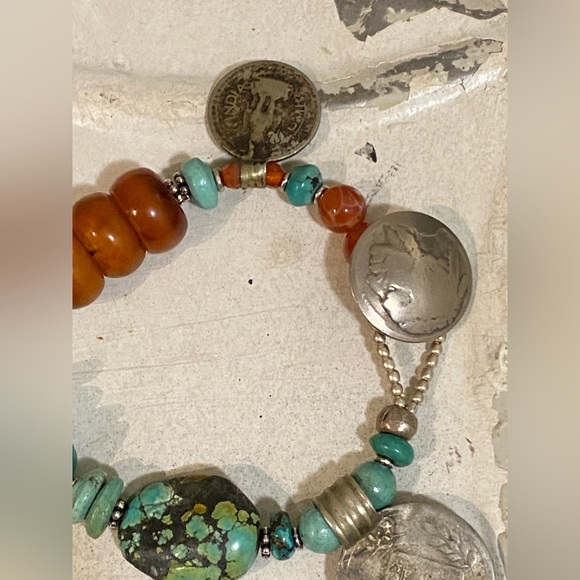 Turquoise & Antique Carnelian Prayer Beads Bracelet - Picture 4 of 6